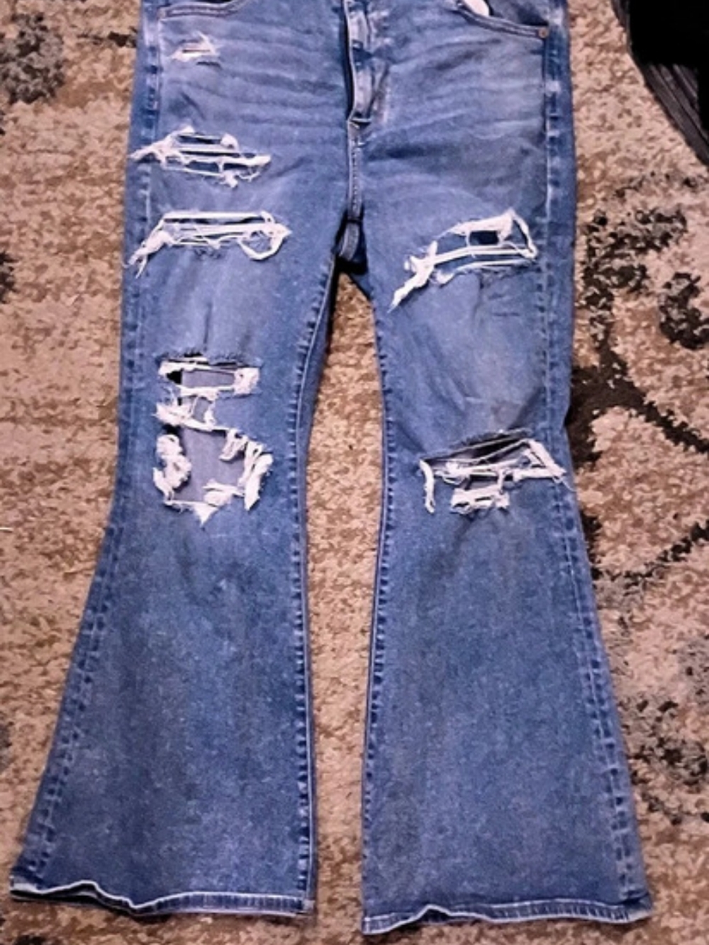 American Eagle AE Next Level Ripped Super High-Waisted Flare Jean Distressed
